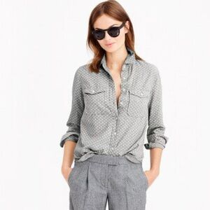 J. Crew Polka Dog Gray&white Light Weight 100% Cotton Flannel Button Up Top Sz 4